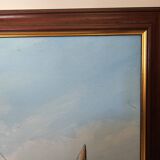 Oil painting on canvas Fishing port in Africa signed Raymond Lafaille