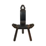 Chaise trépied brutaliste des années 50 en pin et simili cuir, Espagne