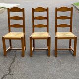 3 chaises bois massif paillées type ferme dossier haut