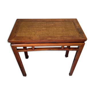 High Asian console in wood and wicker
