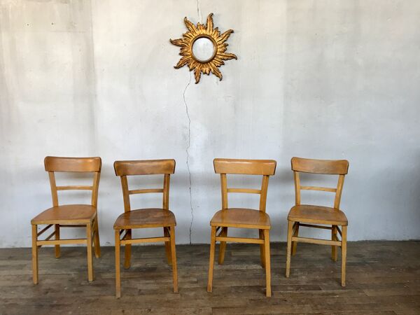 Série 4 chaises en bois troquet bistrot brasserie vintage 1950