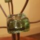 Large designer 6-branched candlestick in wrought iron and glass.