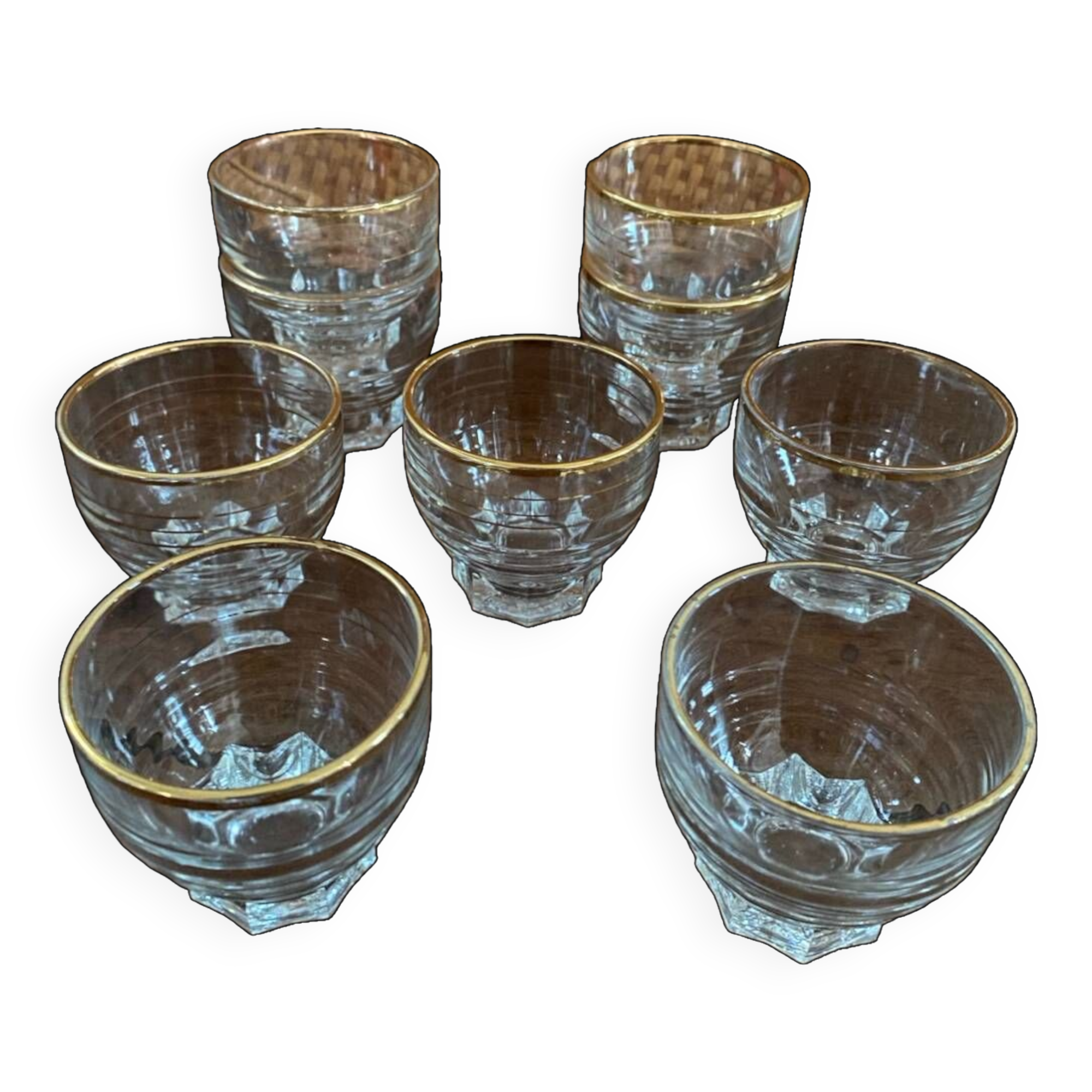 9 vintage gold rimmed glasses.