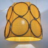 Vintage pendant light in orange fabric and rattan