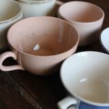 A set of 6 pink, blue, and cream cups from Digoin Céranord Villeroy Art Deco.