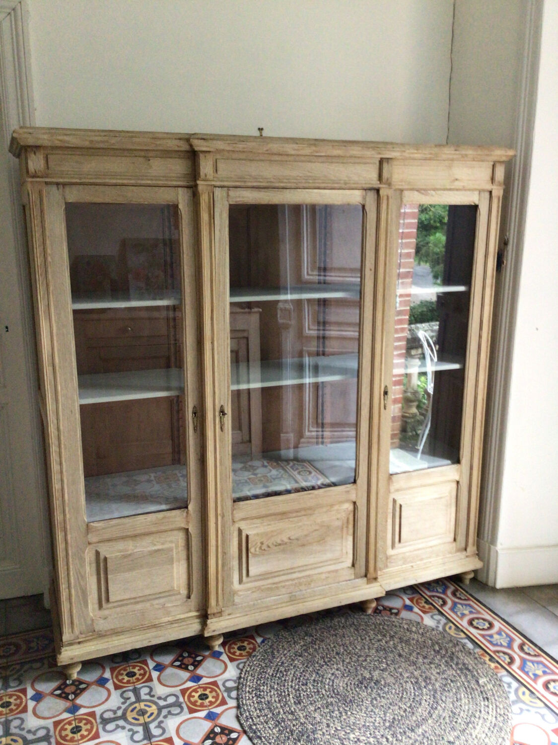 Pickled oak display bookcase