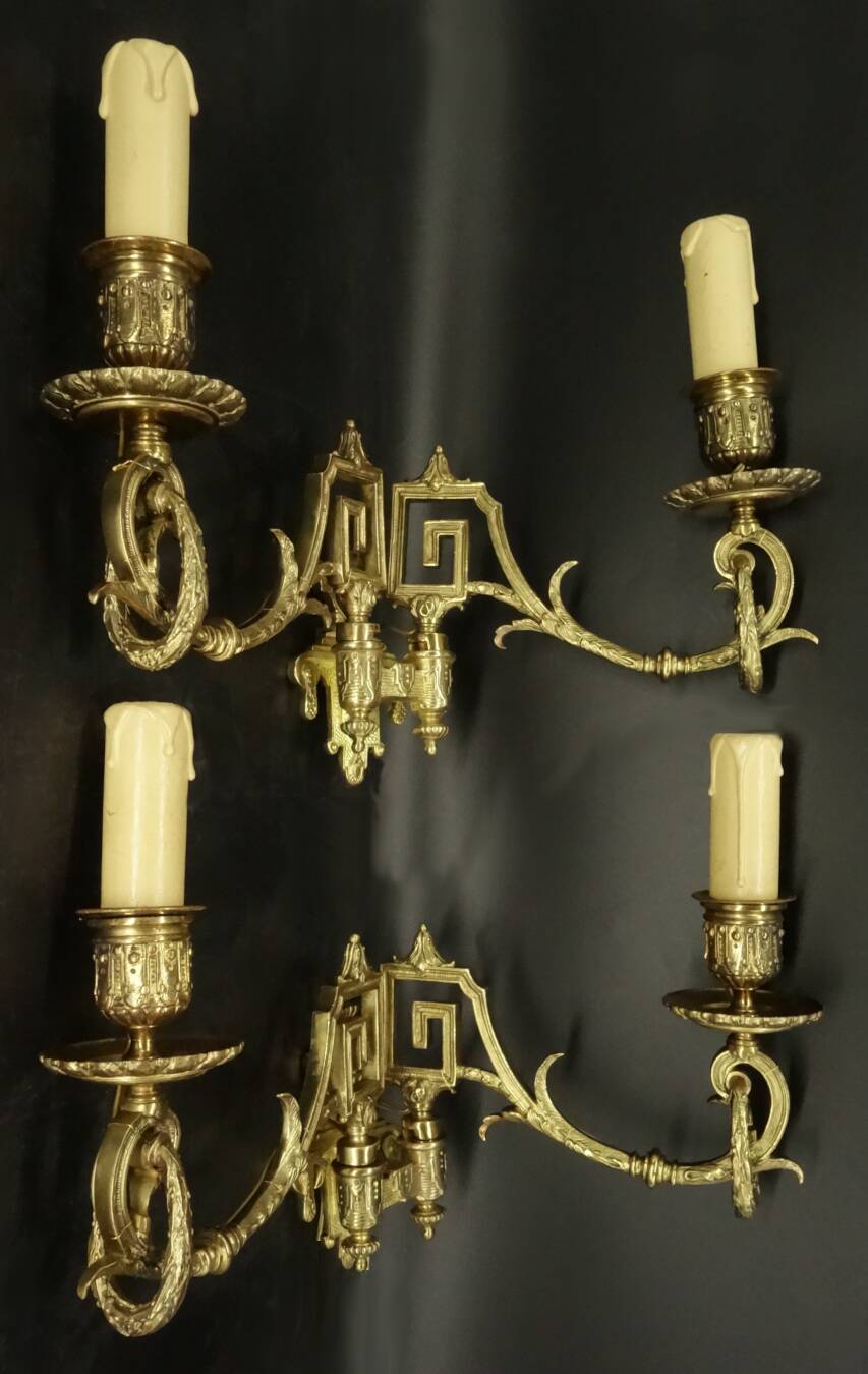 Pair of sconces with Louis XVI laurel garlands from the 19th century - Émile Muller