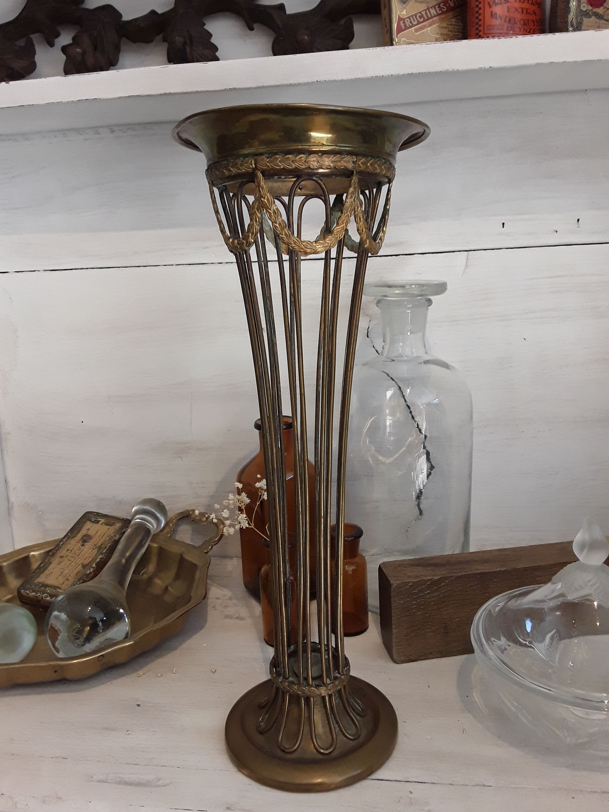 Glass and brass vase
