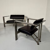 Salon brutaliste fauteuils simili métal design Karl Friedrich Forster