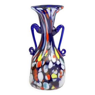 Art Nouveau Blue Murano Glass Vase Produced by Toso, Italy