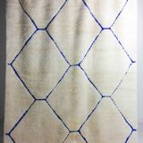 Vintage berber rug in ivory and blue wool