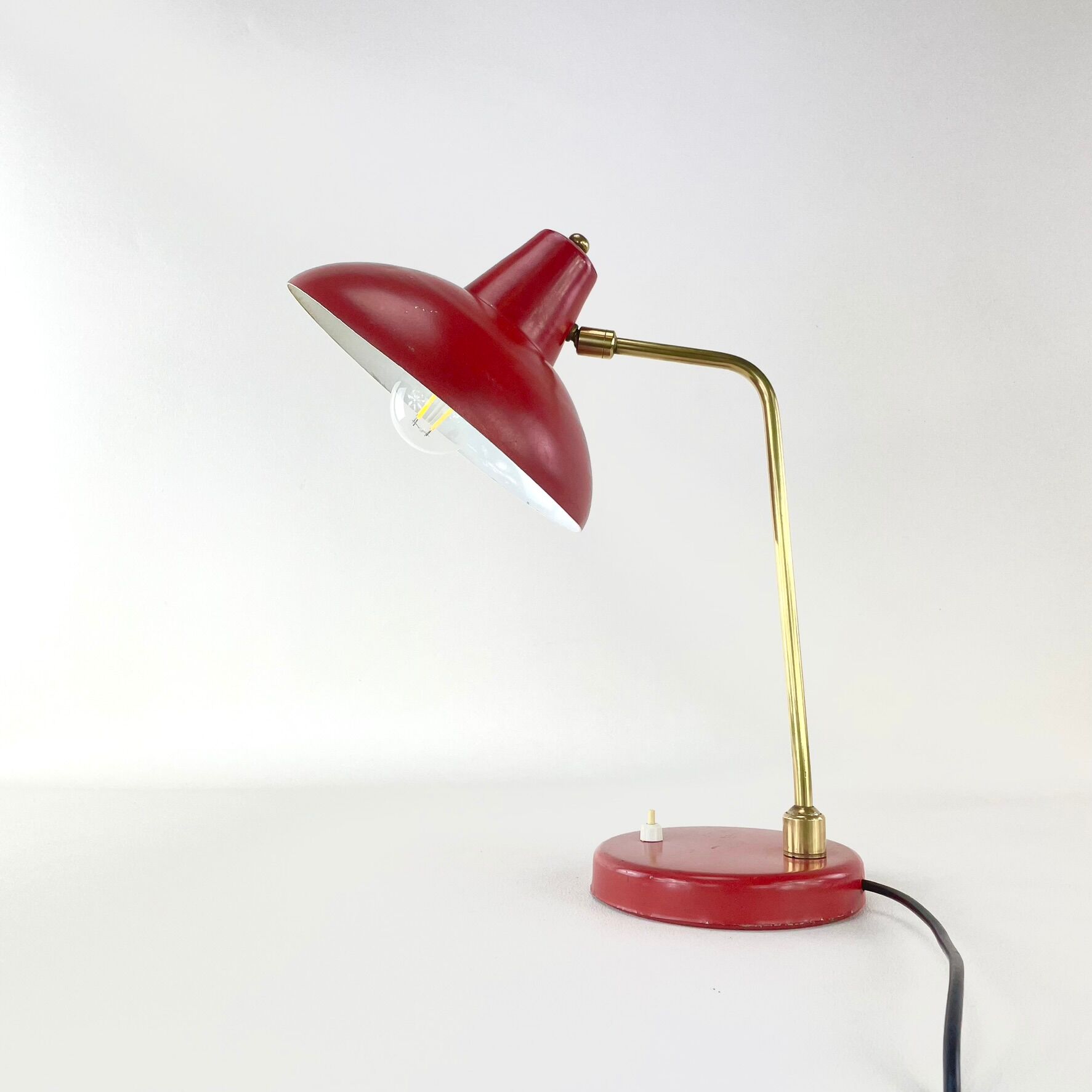 Bedside lamp red-orange saucer, mid-century