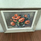 Painting Still life poppies M Bonvin Oil on panel