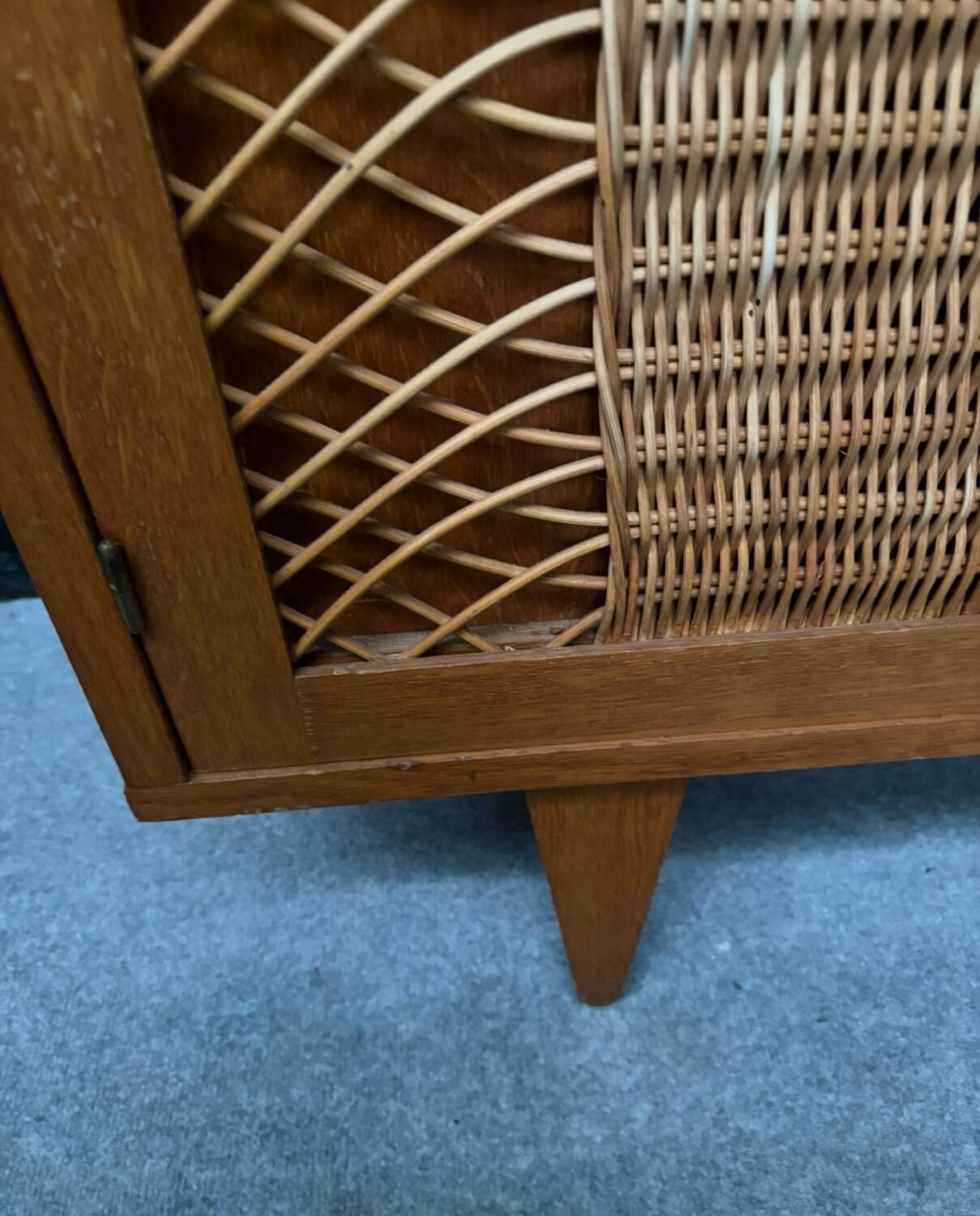 Vintage retro 1960s rattan and wood cabinet with desk section