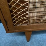 Vintage retro 1960s rattan and wood cabinet with desk section