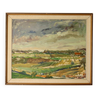 Swedish Early-Century Oil On Canvas Painting" Countryside Landscape with Farmhouse" " by Ivar Johans