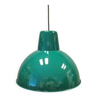 An industrial hanging lamp in metal (not aluminium) deep dark green colour