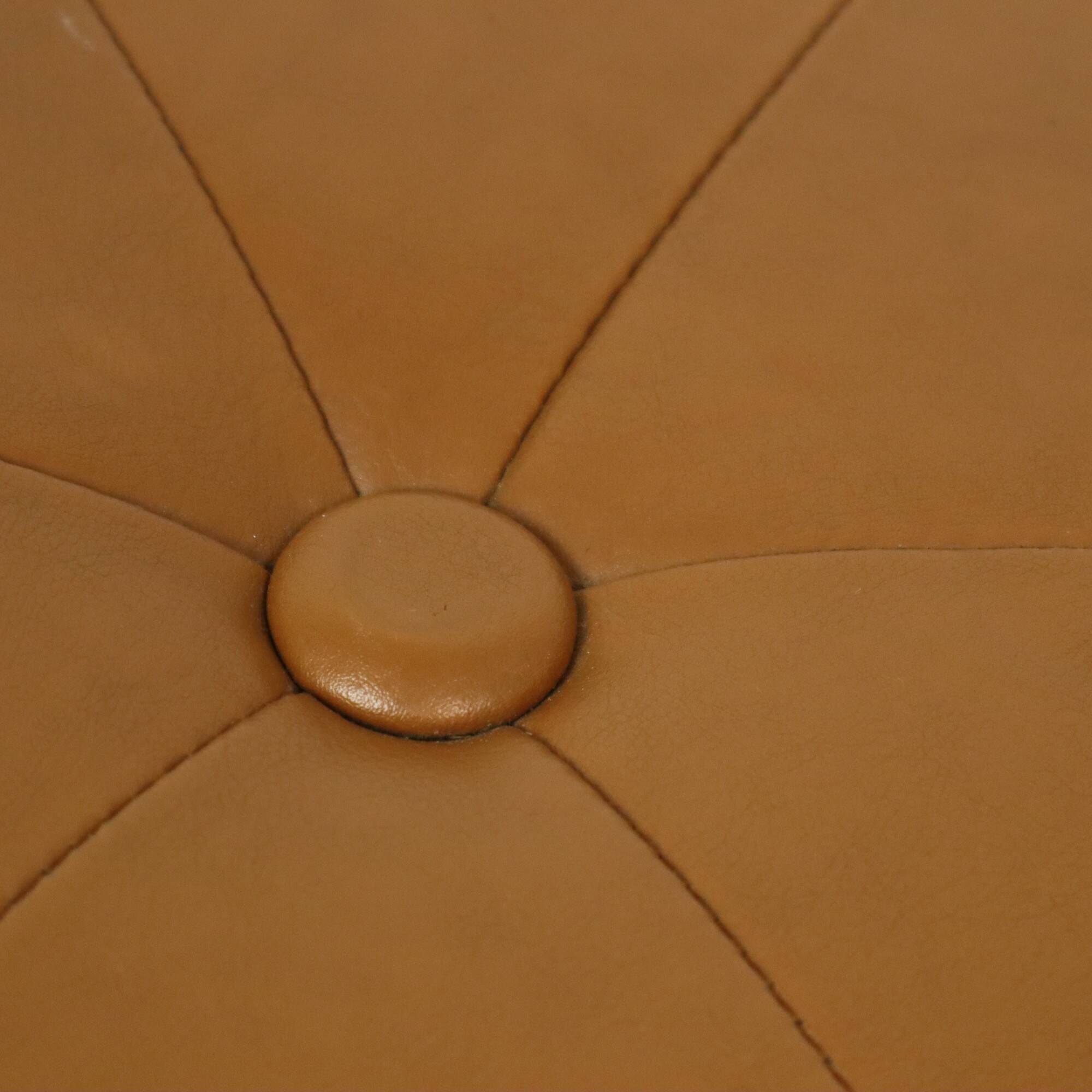 Round Vintage Pouf Camel Brown Skai Faux Leather