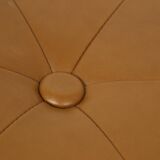 Round Vintage Pouf Camel Brown Skai Faux Leather