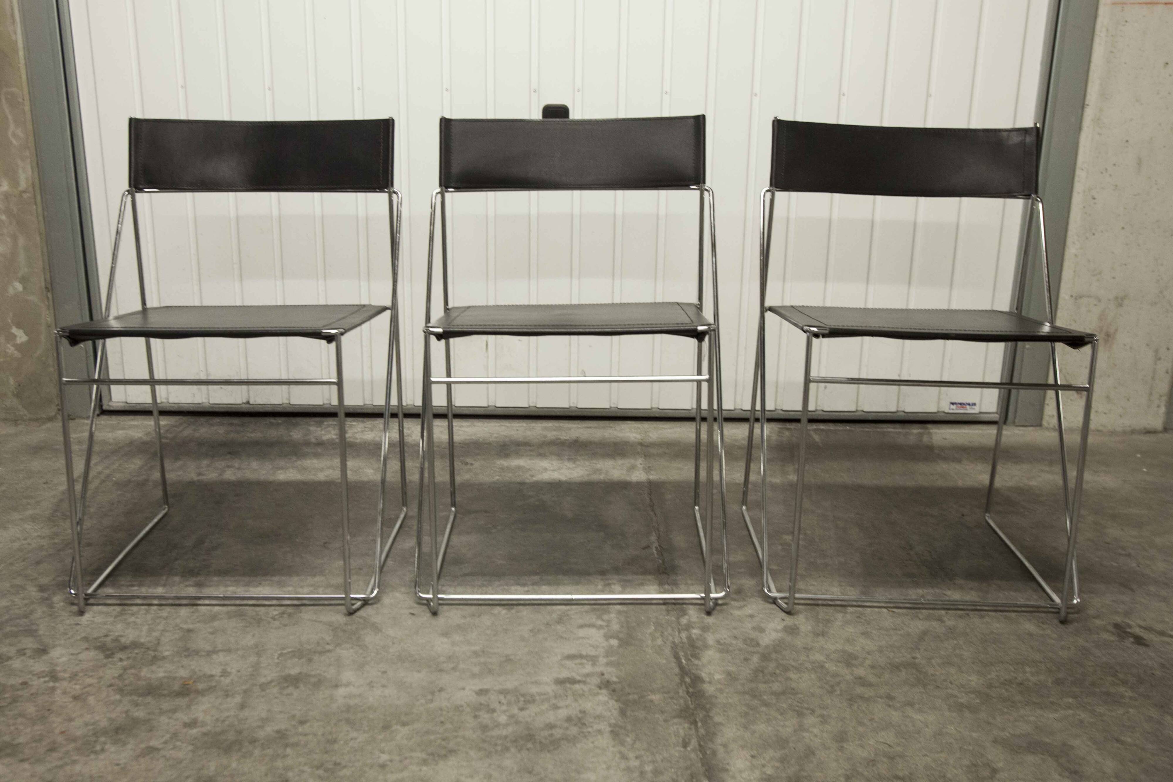 Set of 3 minimalist X line chairs by Niels Jorgen Haugesen for Hybodan