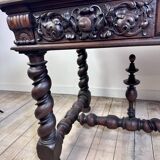 Louis XIII style oak desk stamped Mombro Ainé 19th century