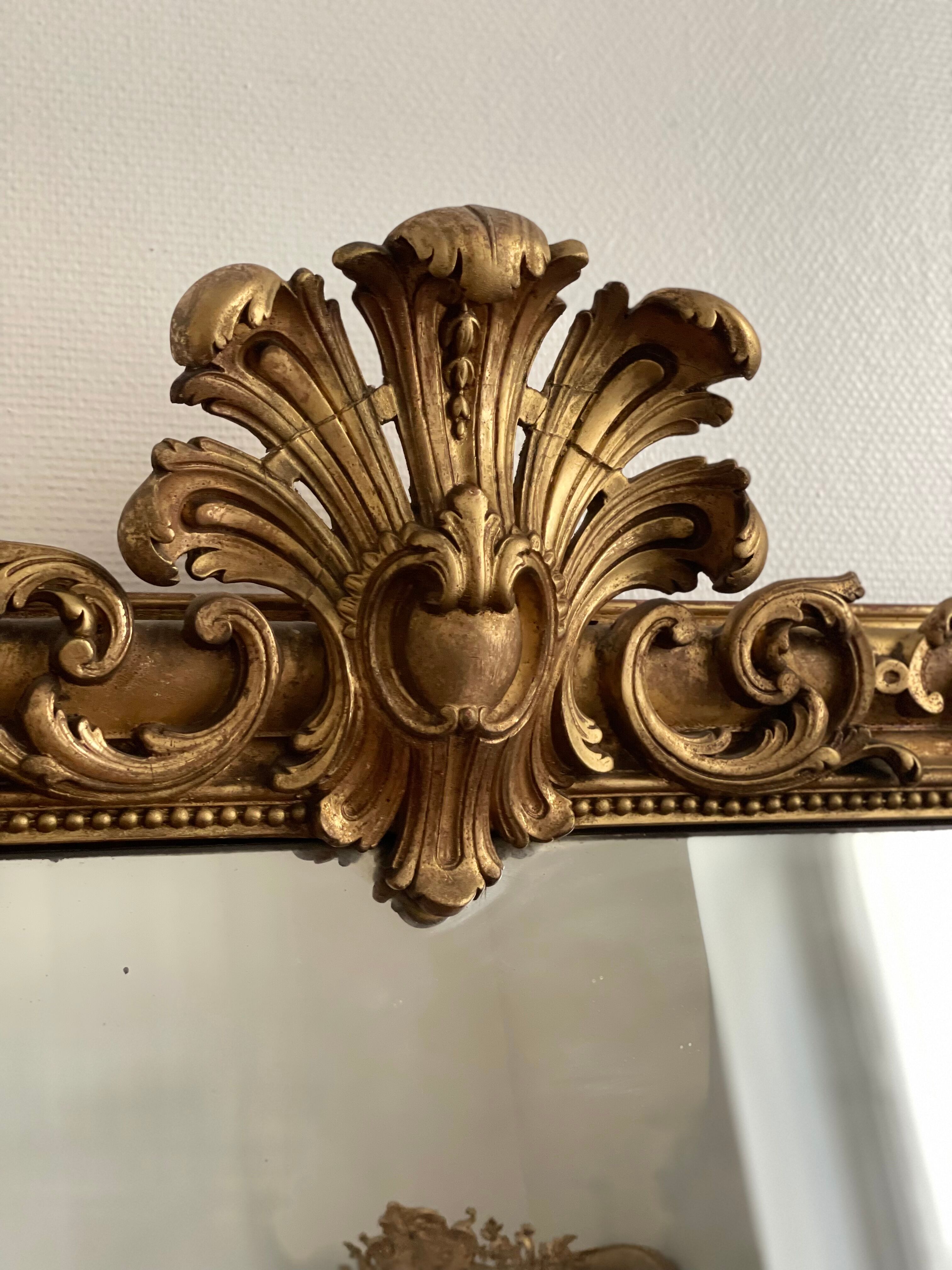 Old mirror louis Philippe Dore gold leaf pediment gilded fireplace
