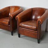 Vintage Dutch Cognac Colored Leather Club Chair, Set of 2
