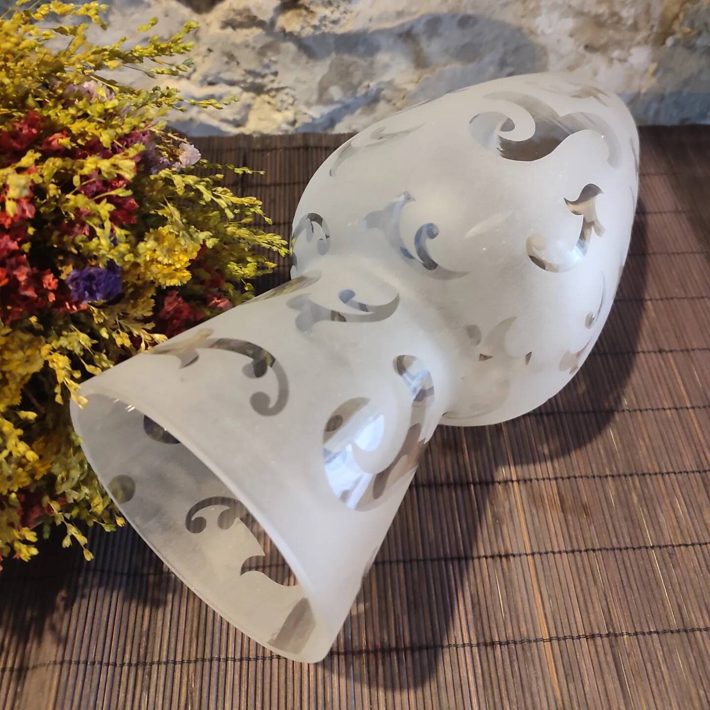 White vase in iridescent frosted etched glass