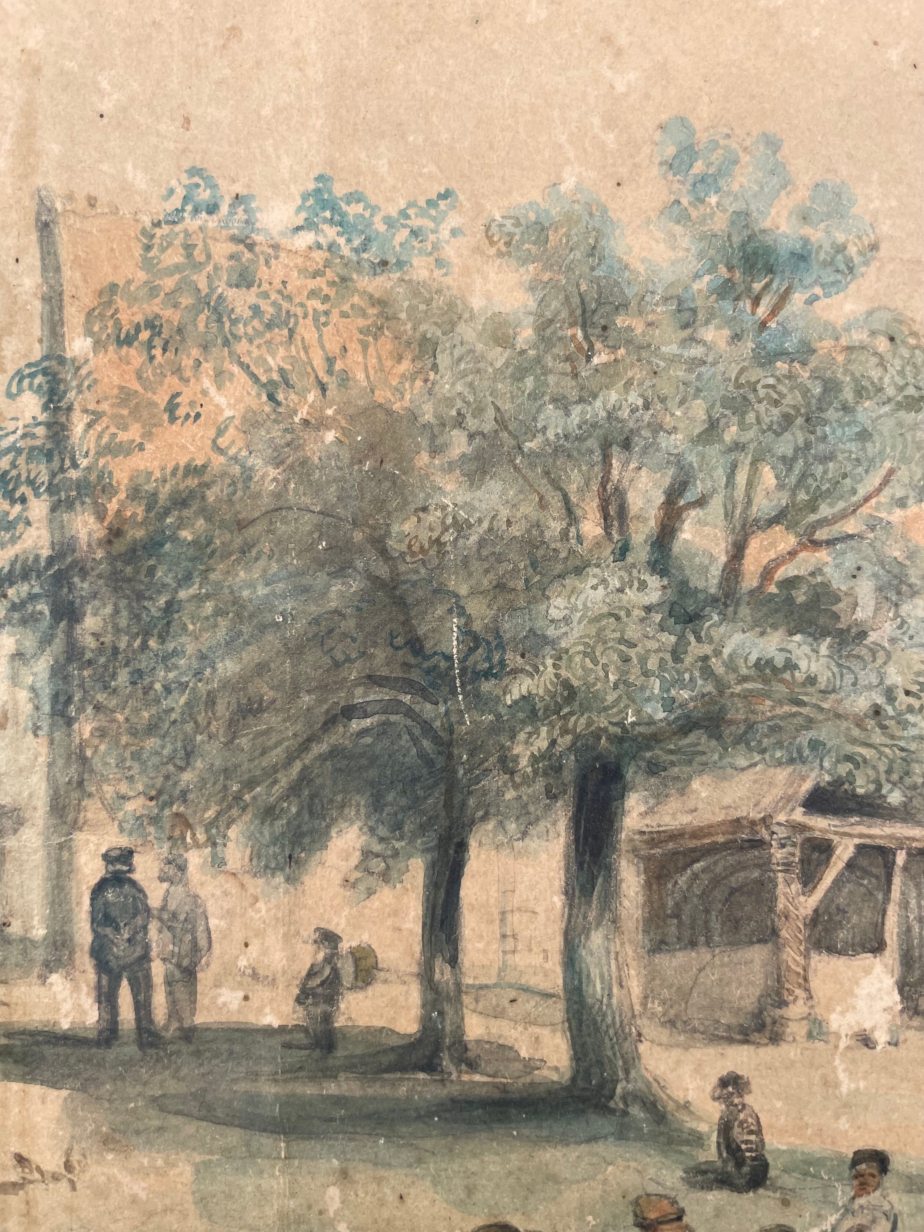 Painting landscape church Germigny-des-Prés 1854