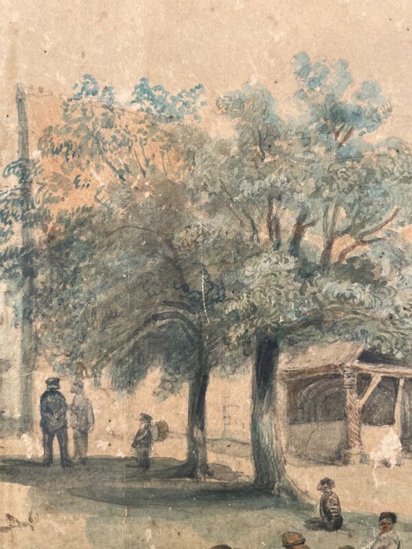 Tableau peinture paysage église Germigny-des-Prés 1854