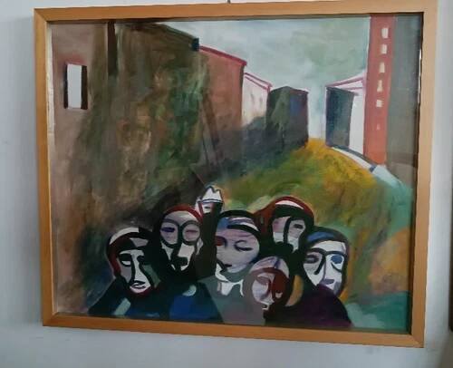 Oil on Canvas Abstract Painting Eros Bortolotti "The Leonka Returns to May"