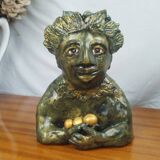 Clay sculpture of mother nature holding eggs, vintage modern figurative art