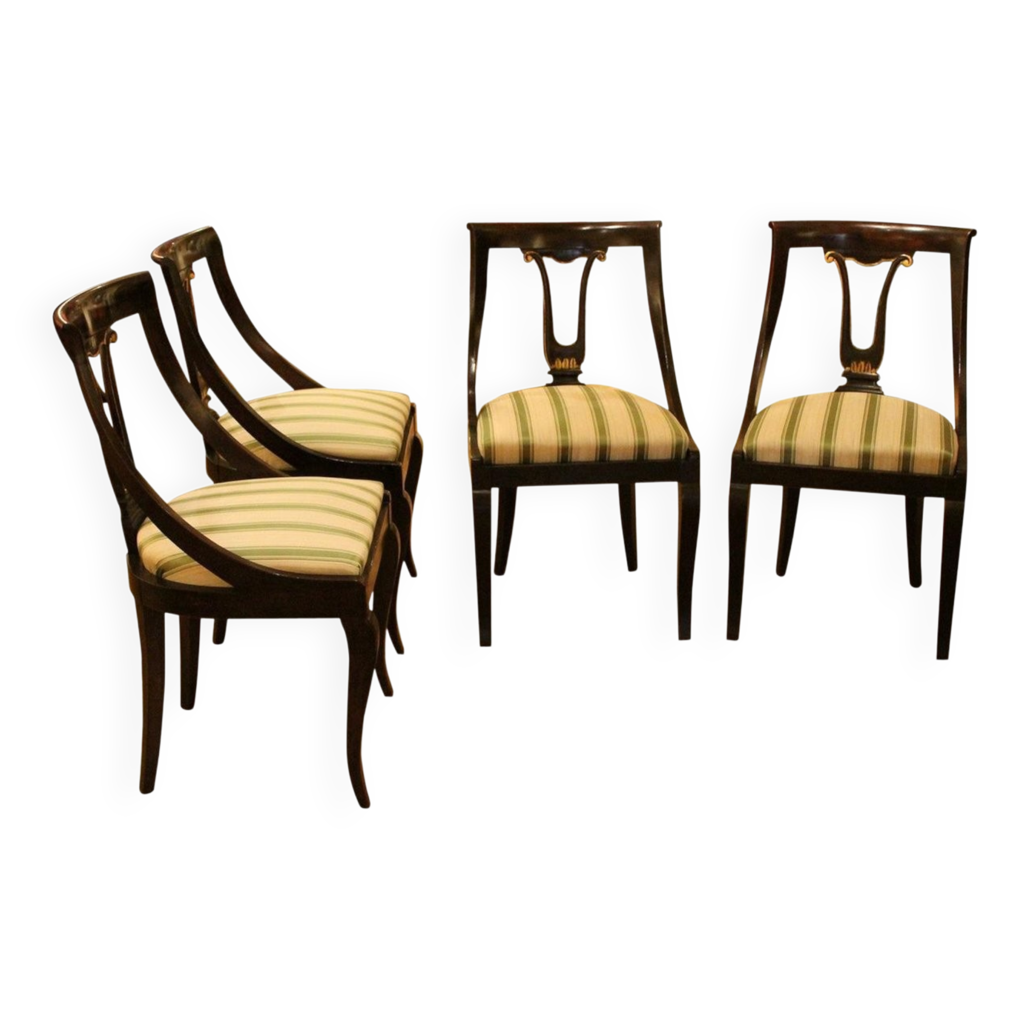 18th Century French Directoire Mahogany Chairs with Silk Blend Upholster Fabric, Set of 4