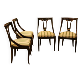 18th Century French Directoire Mahogany Chairs with Silk Blend Upholster Fabric, Set of 4