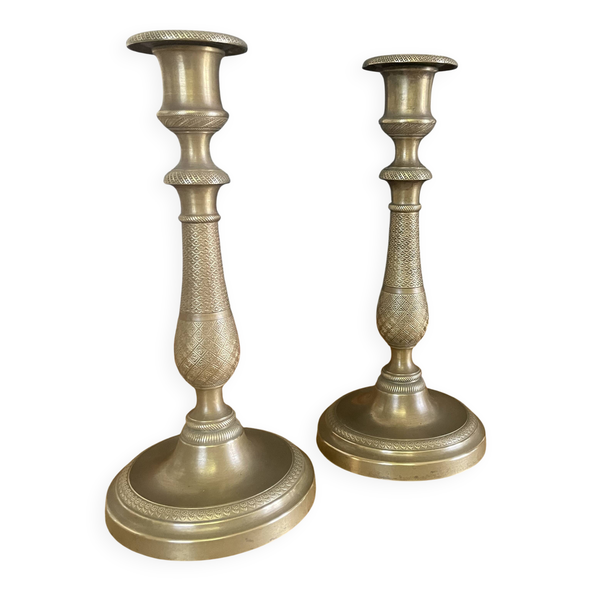 Paire de bougeoirs flambeaux style Empire, 19e siècle