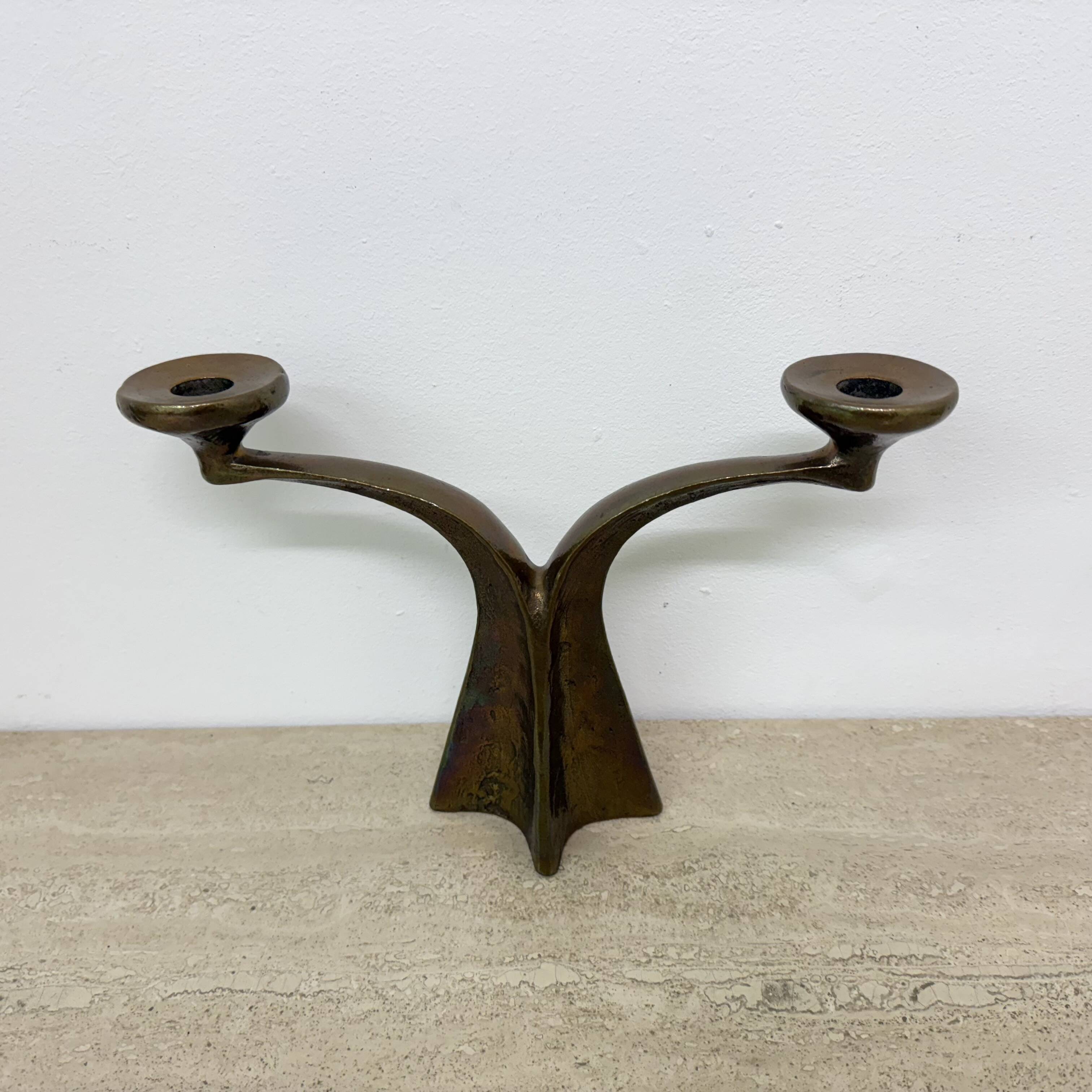 Brutalist bronze candle stick by Michael Harjes , 1970s