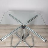 70s vintage square table in chromed metal and glass italian design