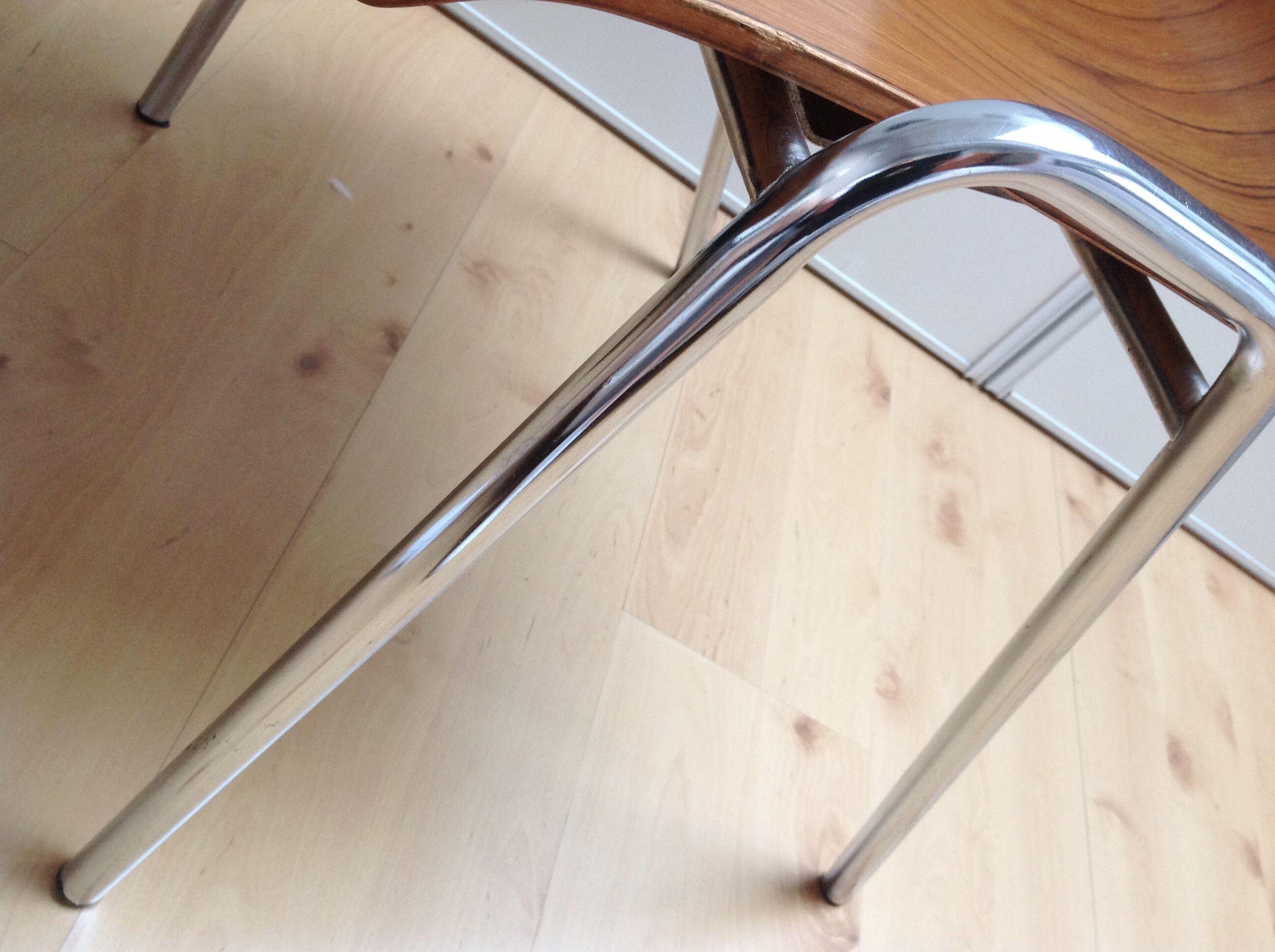 Multiplied wooden chair and chrome feet, vintage 60/70s