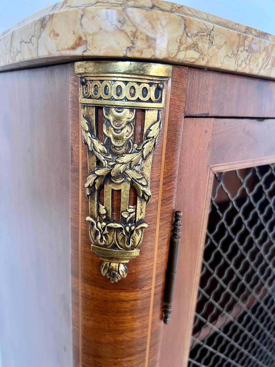 Old display case library with wire mesh from the Napoleon III period, late 19th century