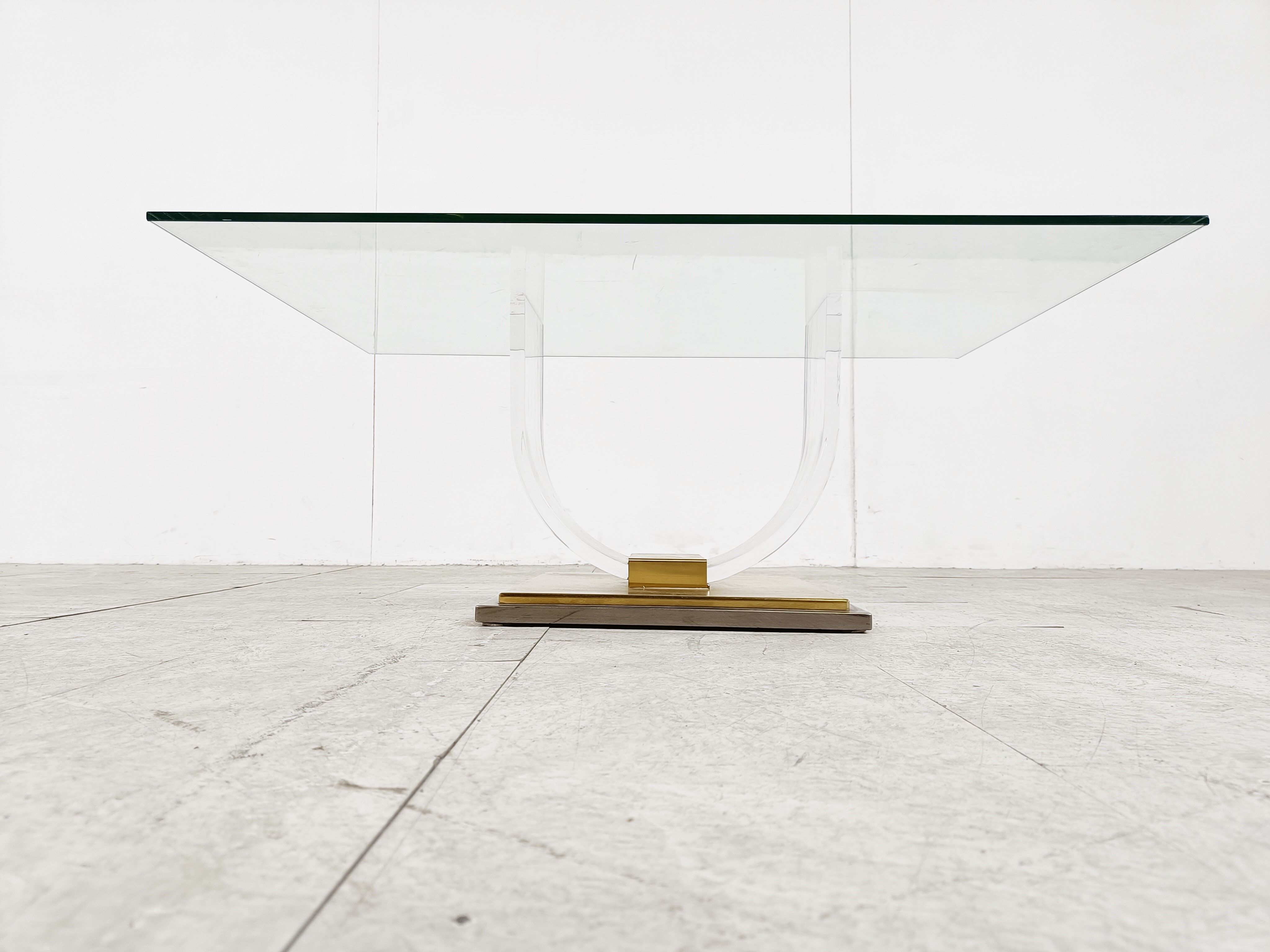 Lucite and brass arch coffee table, 1970s