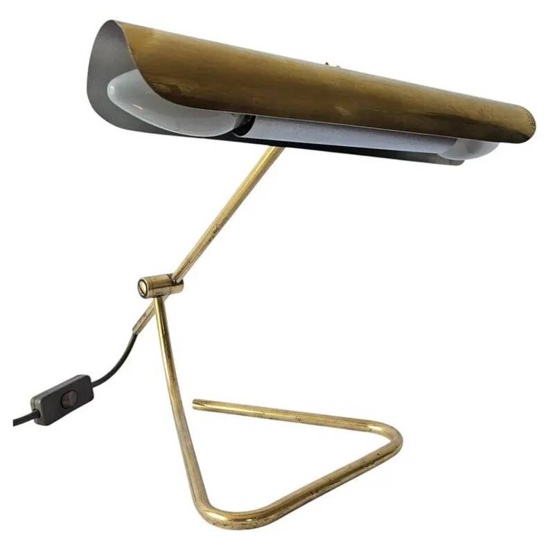 Rare Midcentury Brass Table or Desk Lamp OMI, Office or Bank, Germany, 1970s