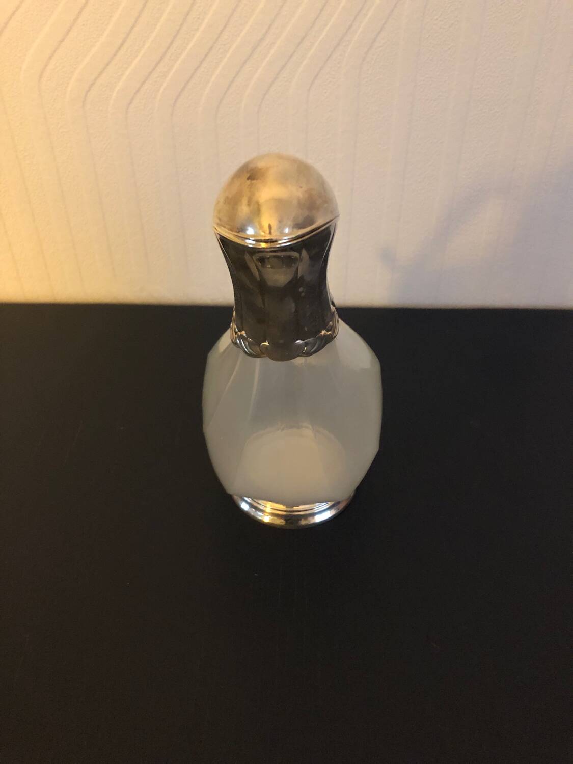 Carafe canard vintage en verre et argent