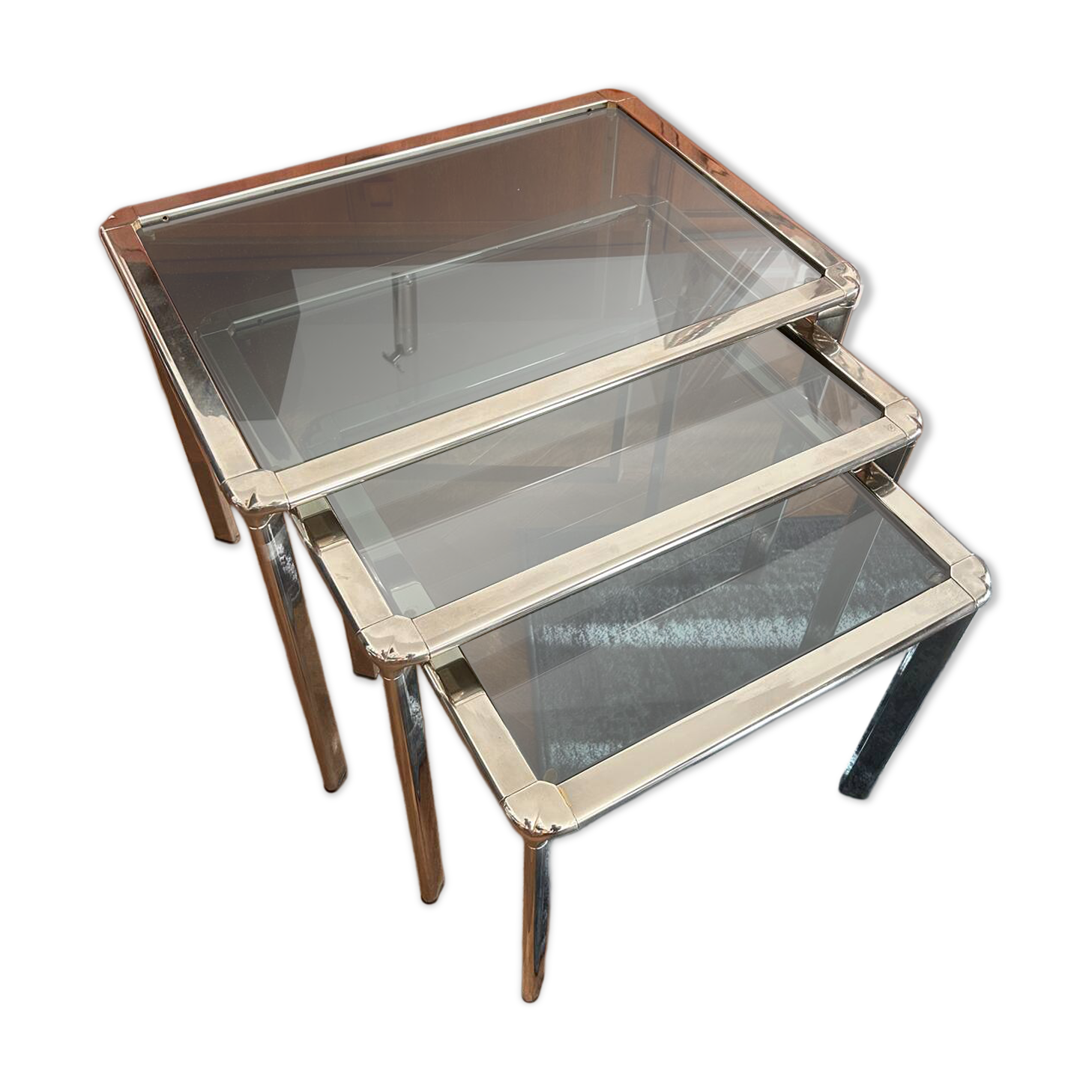 Chrome nesting tables designed and produced by Fratelli Orsenigo.