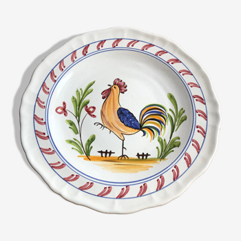 Old plate deco style quimper france ceramic drawing rooster vintage