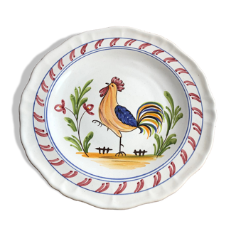 Old plate deco style quimper france ceramic drawing rooster vintage