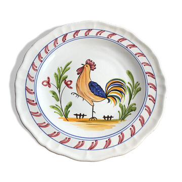 Old decorative plate Quimper France style ceramic vintage rooster design