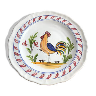 Ancienne assiette déco style quimper france céramique dessin coq vintage