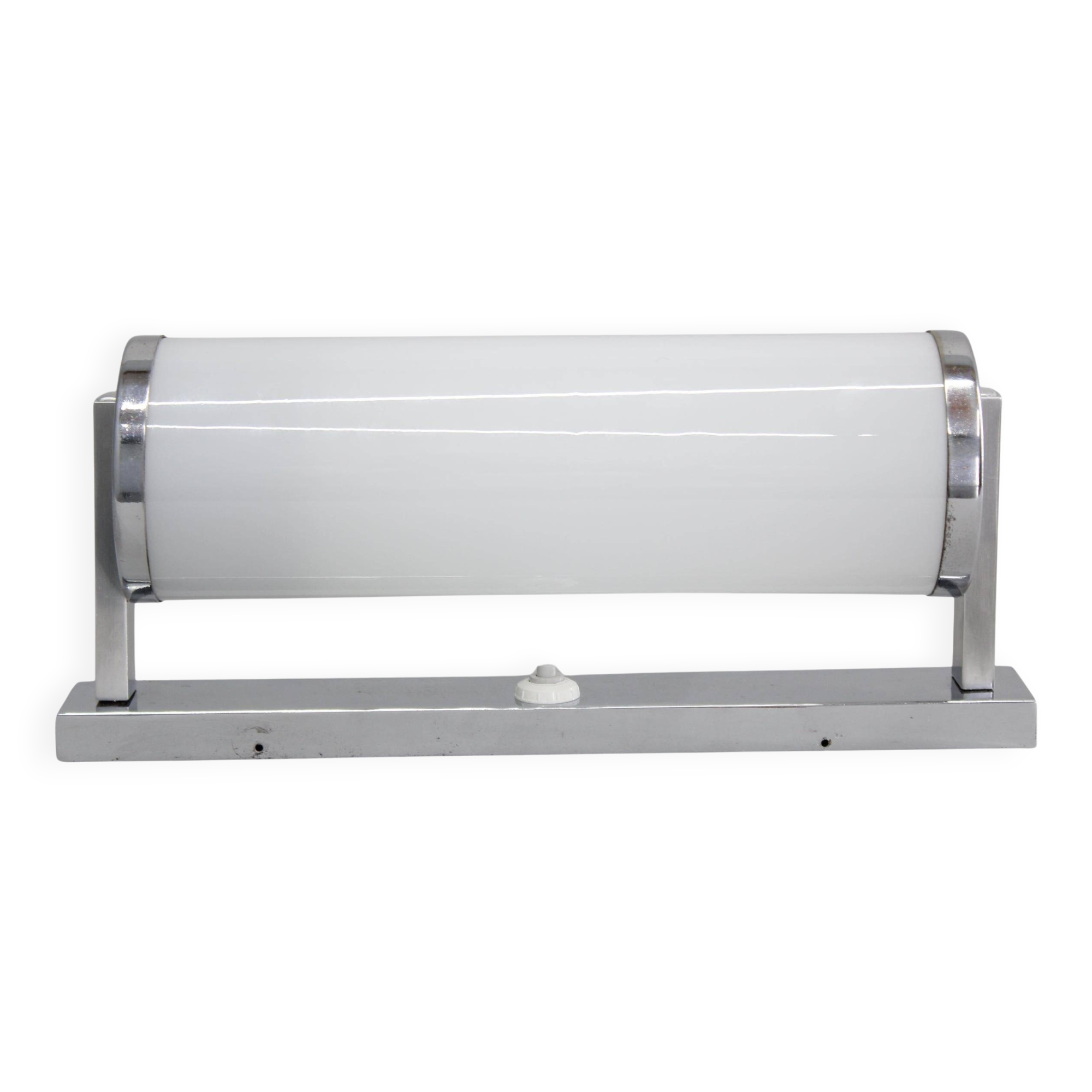 1930s Bauhaus tubular wall light, chrome & glass, Czechoslovakia