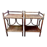 Pair of vintage bamboo and cane bedside tables