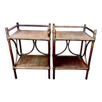 Pair of vintage bamboo and cane bedside tables